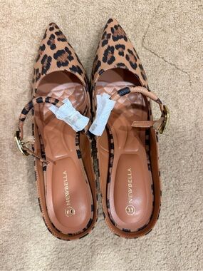 Newbella Leopard Print Tan Pointed Slingback Flats